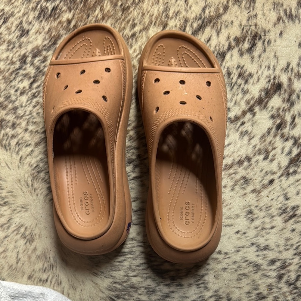 CROCS Tan Sandals with Slip-On Style and Textured Footbed